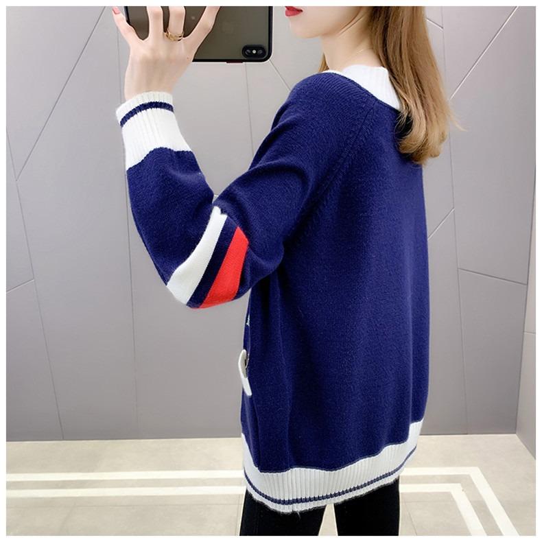 Embroidered Sweater Women's Coat Autumn and Winter Loose Knit Cardigan Long Sleeved Thick V - Neck Coat