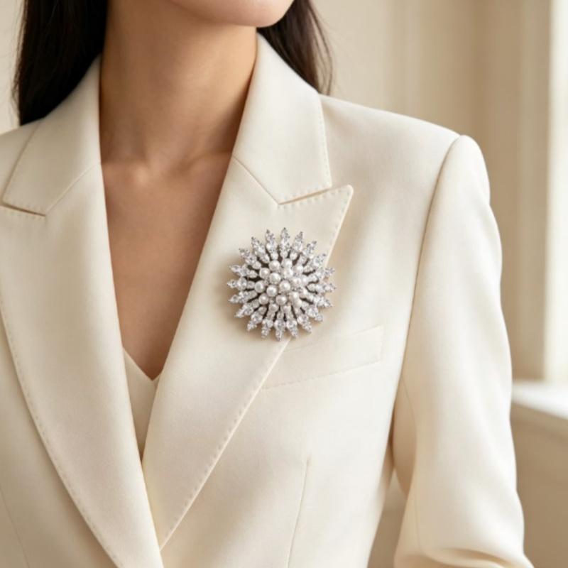 Sparkling  Pearl Brooch Snowflake Design 2 Color Options For Wedding Party Formal Events