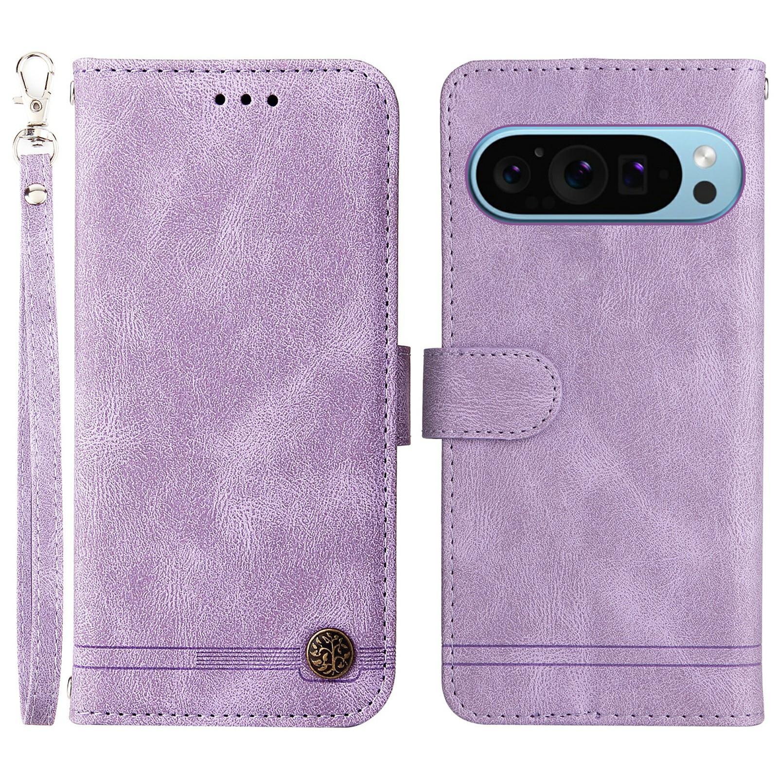 

For Google Pixel 10 Pro/Pixel 10/Pixel 9/Pixel 9 Pro Leather Wallet Cases Skin Touch Phone Cover Stand with Strap Purple