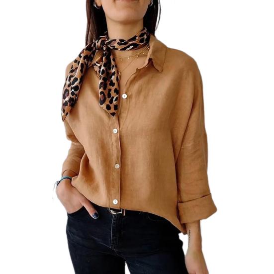 Camicia da Donna con Collo a Revers Manica Lunga Monopetto Top Camicia Colore Unico Vestibilità Larga Camicia Casual Top da Lavoro da Ufficio Streetwear