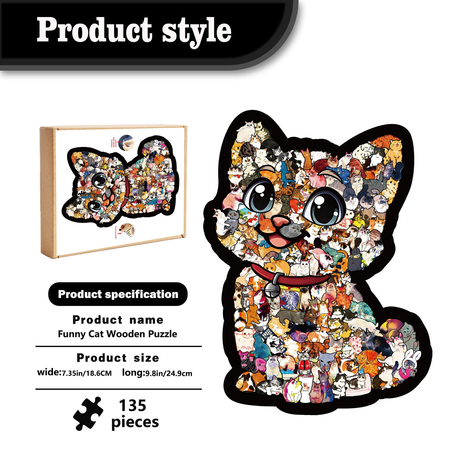 Fun Persian Cat Puzzle Toy Wooden Special-Shaped Splicing Toy With Frame Decompression Puzzle