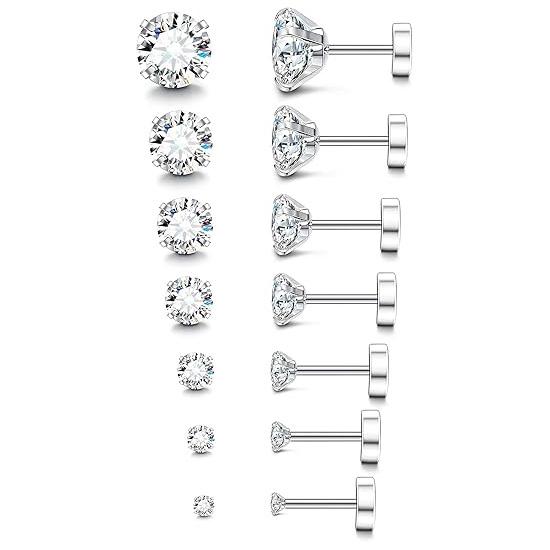 Kolip Hypoallergenic Stud Earrings for Women Men, Cubic Zirconia Surgical Steel Earrings Set