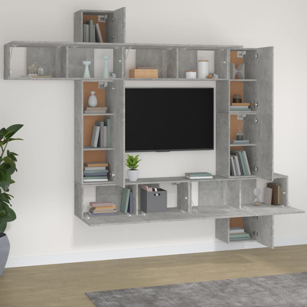 Vidaxl Zestaw 9 Szafek Tv, Szarość Betonu, Materiał Drewnopochodny