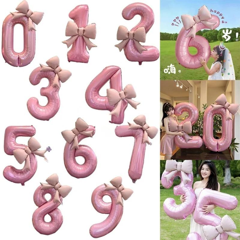 40inch Pink Bowknot Number Foil Balloons Wedding Birthday Party Decoration Anniversary Decorat Photo Props Party Supplies