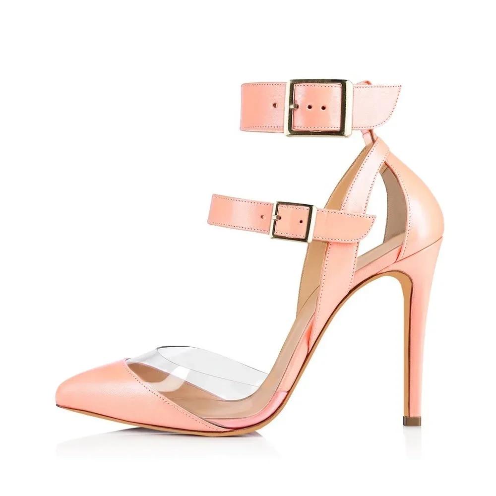 Women Sandals Stilettos Summer Sexy Transparent PVC Fashion Pointed Toes High Heels Ankle Strap Sandal Party Wedding Shoes