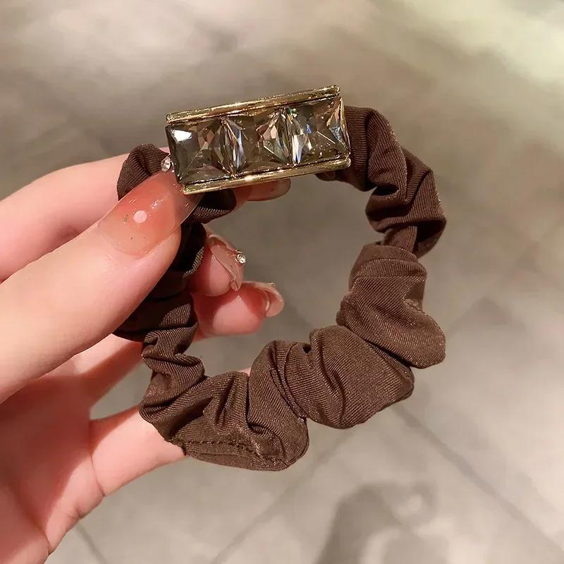 Woman Korean Fashion Elastic Large Rhinestone Hair Ties Hairbands Shiny Diamond Luster Ponytail for Girls Hair Bands Headwear
