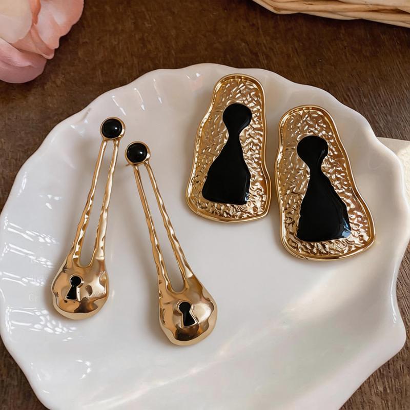Colar Brincos Pingente Buraco de Fechadura Esmaltado Vintage Camada Múltipla Pingente Torcido Gargantilha Brincos de Moda Colares Joias Presentes