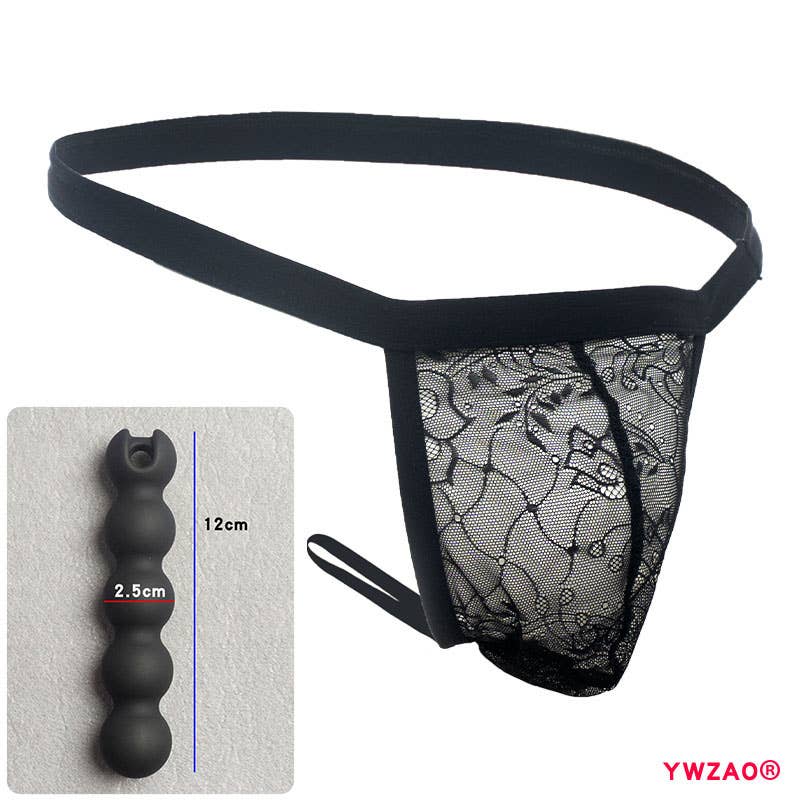 YWZAO Tapón Anal Insertable Ropa Interior Masculina Tanga Encaje Negro N12