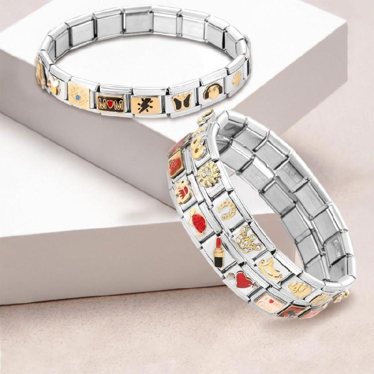 100Pcs Elegant Italian Charm Bracelet Module Stainless Steel Links for Handchain Fashionable Wristband Components