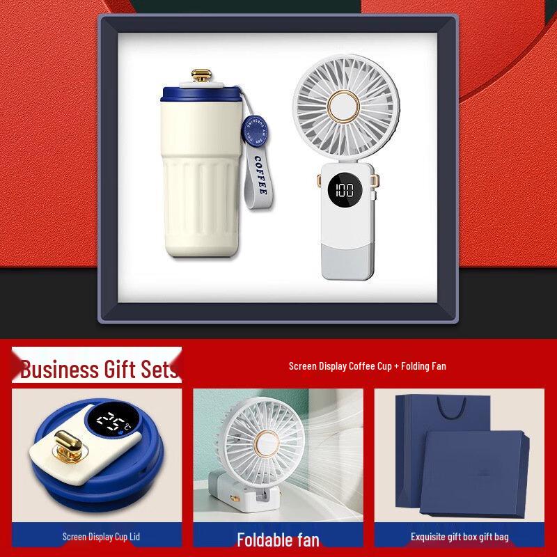 Shangqi 316 Digital Display Coffee Mug & Fan Gift Set
