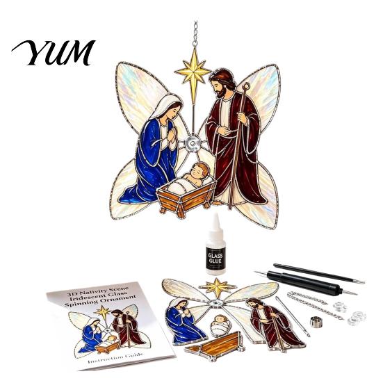 DIY Hanging Ornament Supplies Christian Suncatcher Kit, Stained Glass Style Religious Sun Catcher, Relaxing Handcraft Gifts Iridescent for Window