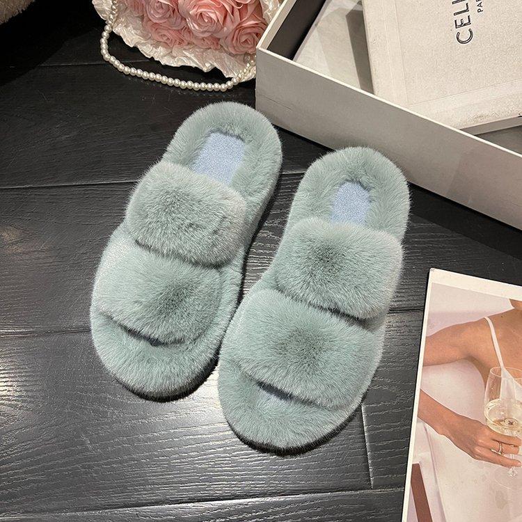

Summer fluffy slippers women wear muffin thick bottom to increase height and thin versatile flip flops 35 синій