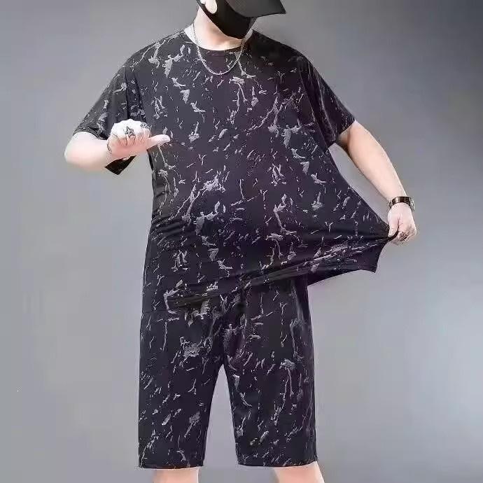 Men's Plus Size Ice Silk Casual Summer Set - Short Sleeve & Shorts