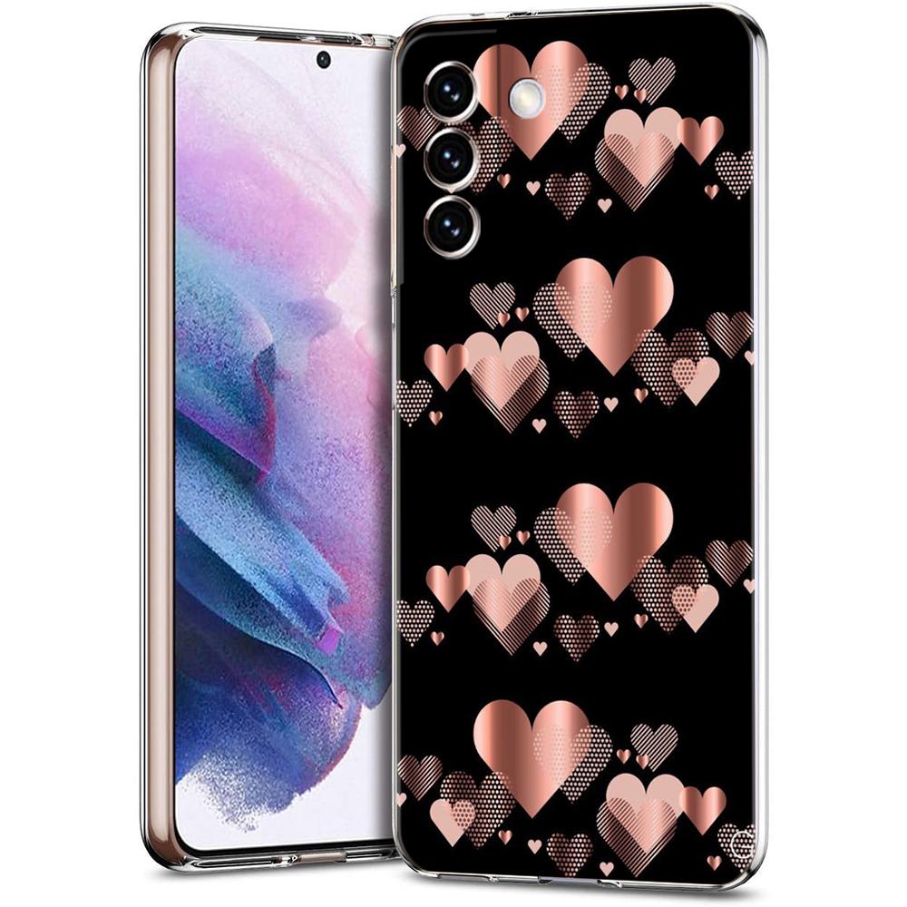 Gold Pink Rose Glitter Hearts Phone Case For Samsung Galaxy S24 Ultra S23 FE S22 S20 S21 5G S10 S9 Plus S10E S8 Soft Clear Cover