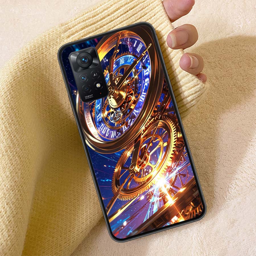 Lofi Dreamscapes Clock Gear Phone Case For Redmi Note 13 14 15 Pro Plus 12 13C 12C 15C 9 10 10C 9T 9C 9A TPU Soft Cover Clear Ce