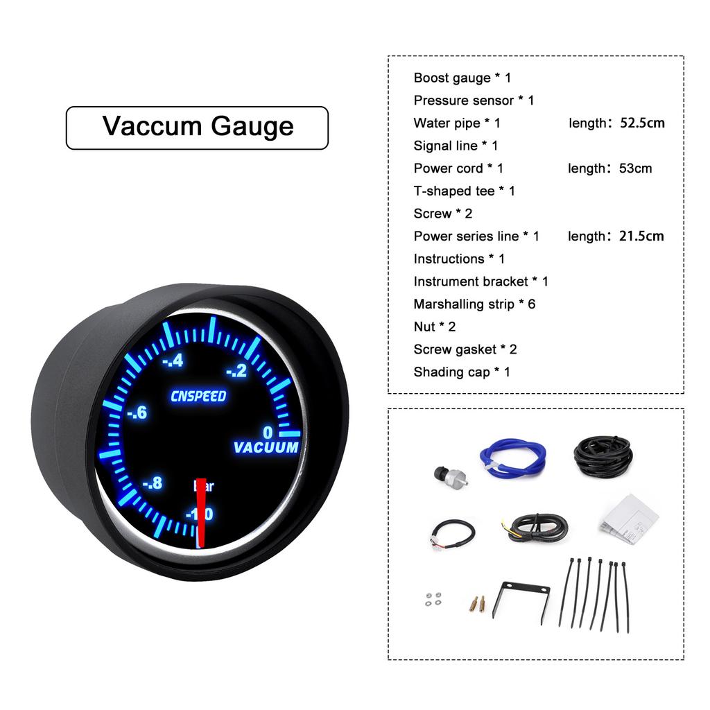 Universal 2" 52mm 10 Color Turbo Boost Gauge LED 12V Racing RPM Tachometer Water Oil Temperature Meter Red Pointer With Sensor