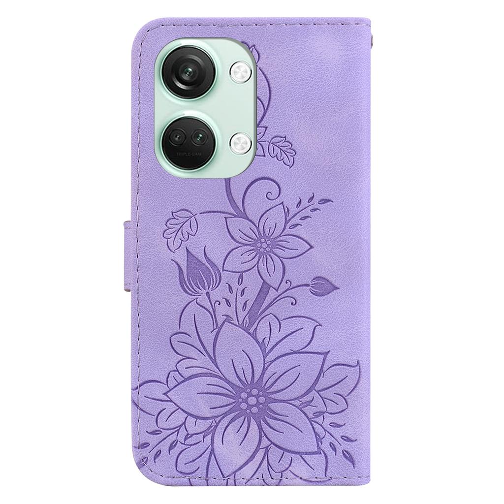 For OnePlus Nord 3 5G/Ace 2V Stand Wallet Phone Case Imprinted Lily Flower Leather Phone Cover