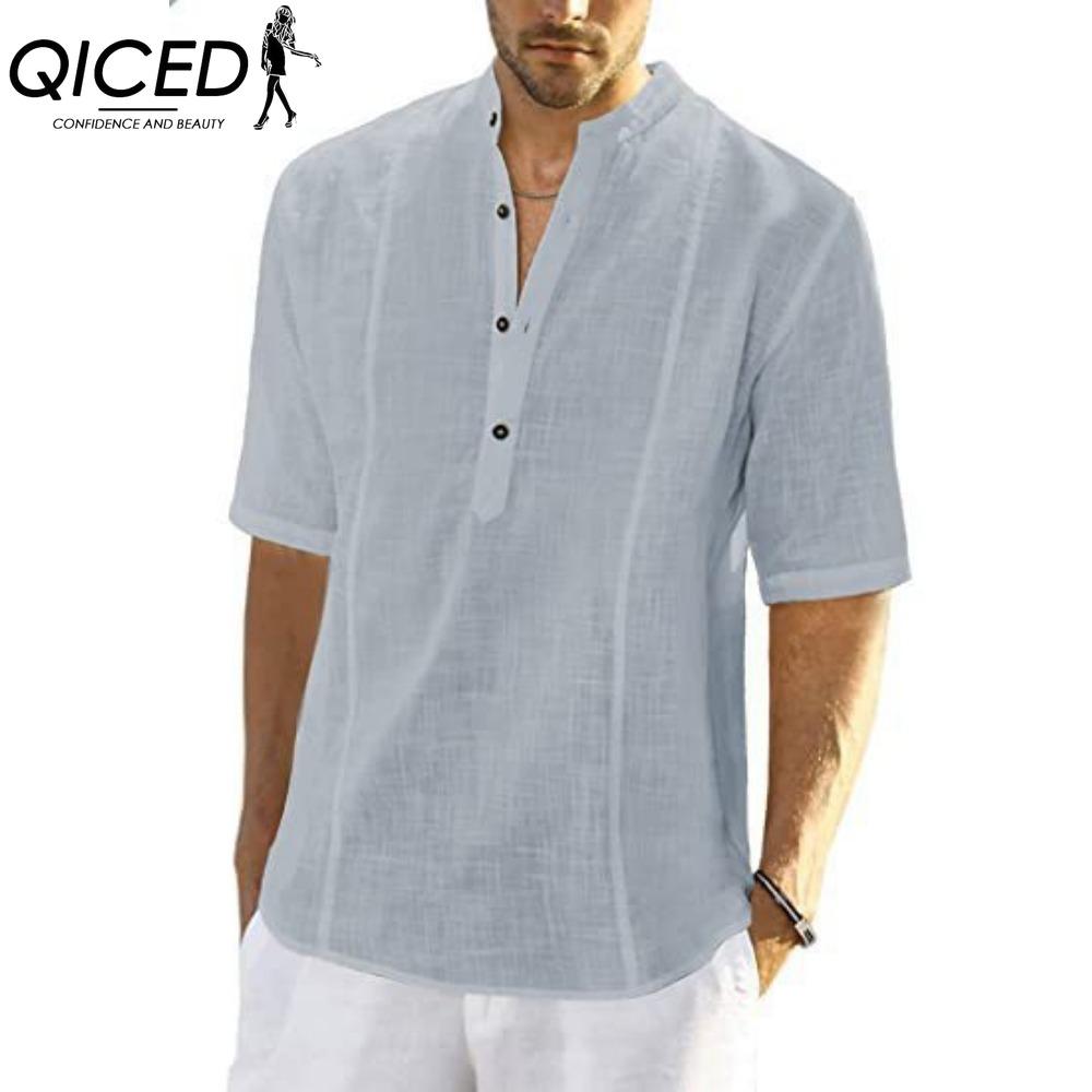 QICED Tricou cu mânecă scurtă din bumbac Cămașă cu jumătate de mânecă largi la modă pentru bărbați Cămașă compasiune imprimată