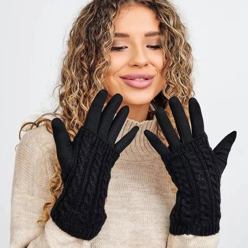 Winter Warm Gloves Outdoor Knitted Cycling Gloves Women's Non Inverted Velvet Gloves Full Finger Gloves