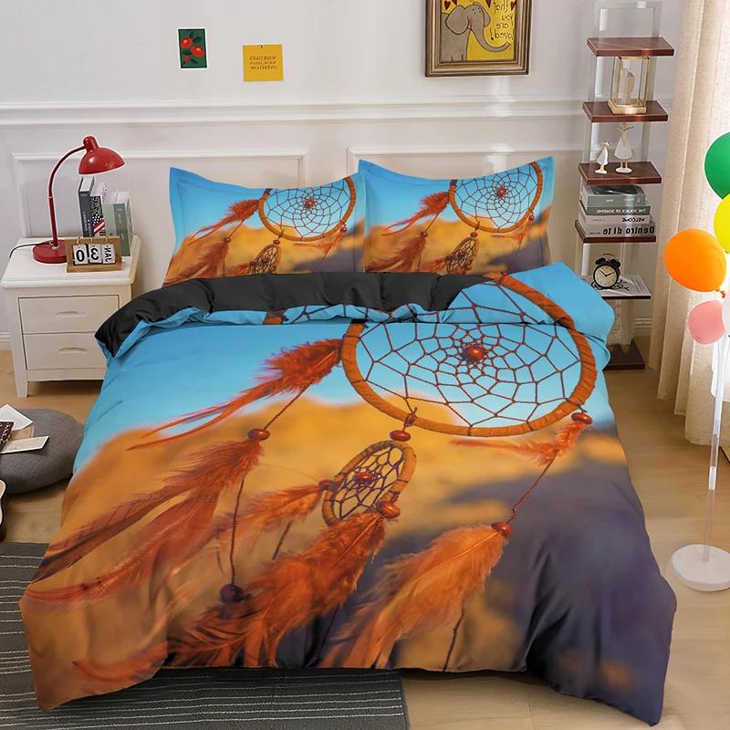 Dreamcatcher King Queen Duvet Cover Bohemian Style Bedding Set For Teen Girl Women Orange Sunset Scenery 2/3Pcs Soft Quilt Cover