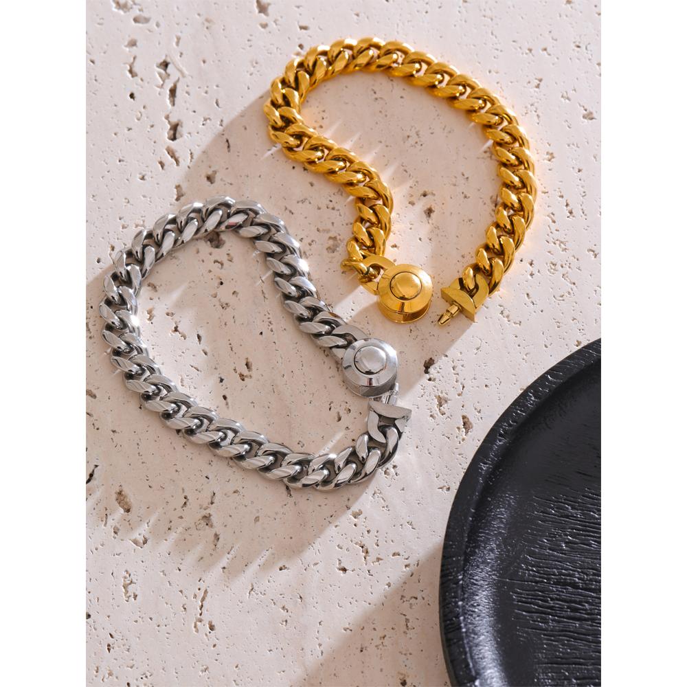 Yhpup Hand Polished Attractive Stainless Steel Cuban Link Thick Bracelet Rust Proof Metal Hip Hop Gift-Worthy Men's Jewelry 2025