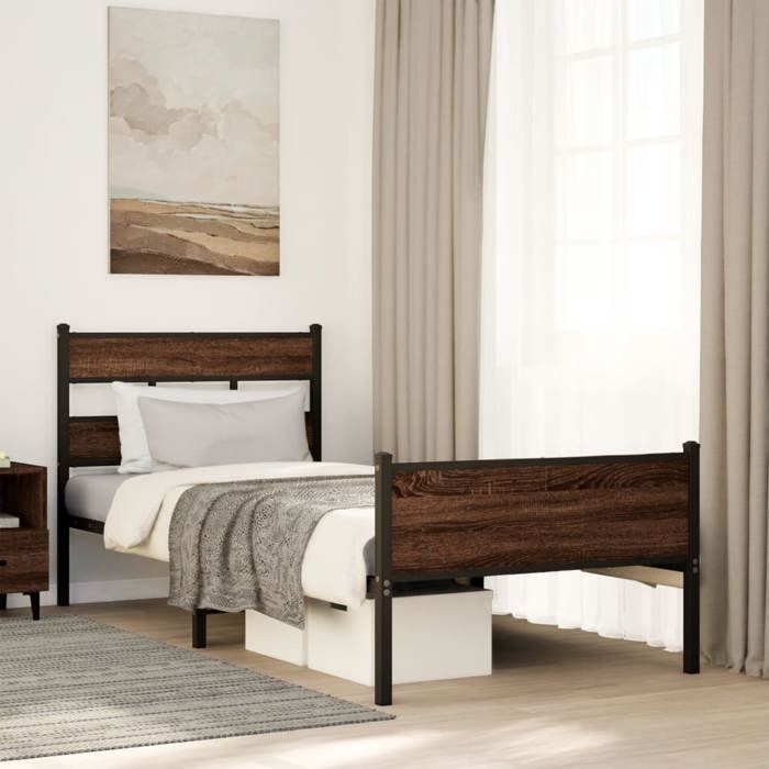 VidaXL Bed Frames Without Mattress Brown Oak 90x190cm Engineered Wood, Single Bed, Bedroom Furniture, Bed 4017336
