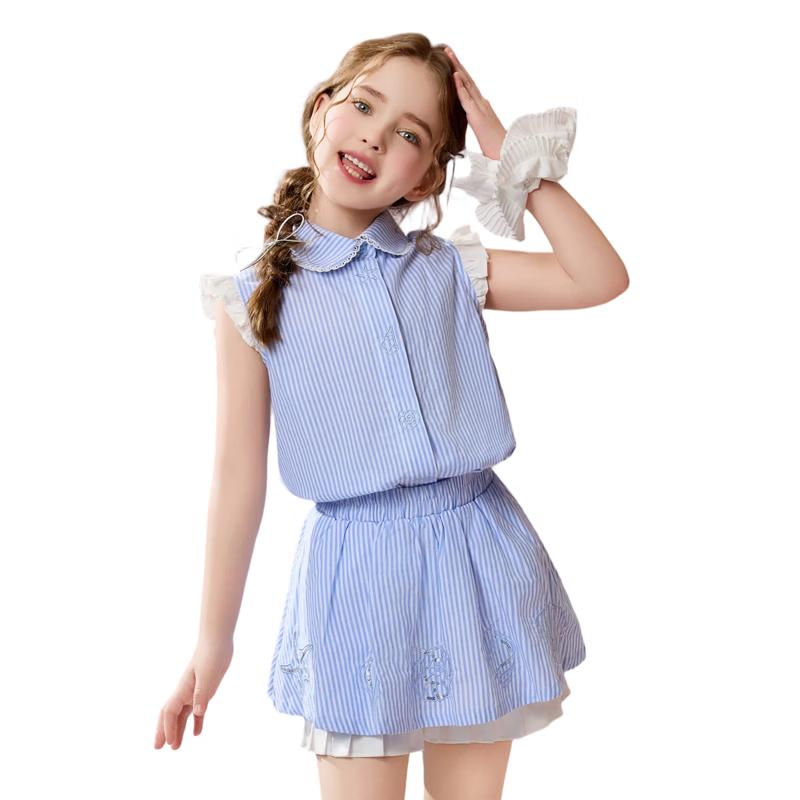 ASK JUNIOR Летний полосатый кардиган и юбка для девочек 160