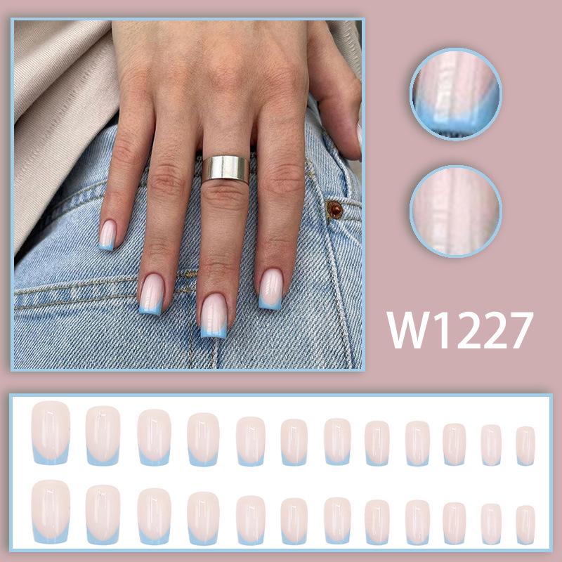 

European & American Minimalist Blue French Nail Art: Removable, Wearable, Sweet & Gentle Style for a Pure Desire.