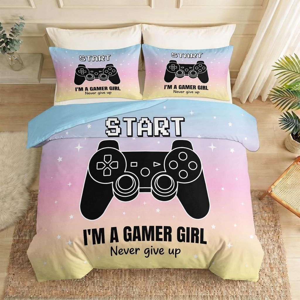 Game Controller Duvet Cover,Bedding Set for Kids Boys Girls Game Complete Bedding Set with Duvet Cover with Pillowcases 75*50cm
