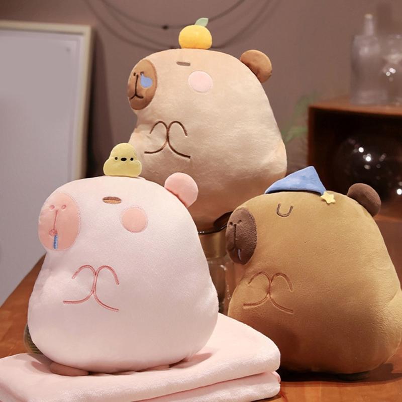 MultiFunctional Cartoon Capybara Pillow Blanket Combo Soft Cotton Throw  Chair Cushions for Kids Teens and Adults