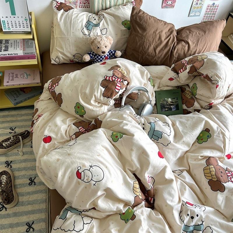 Washed Cotton Four-piece Set, Small Fresh Quilt Cover, Dormitory Bed Sheet Three-piece Set, Bedding