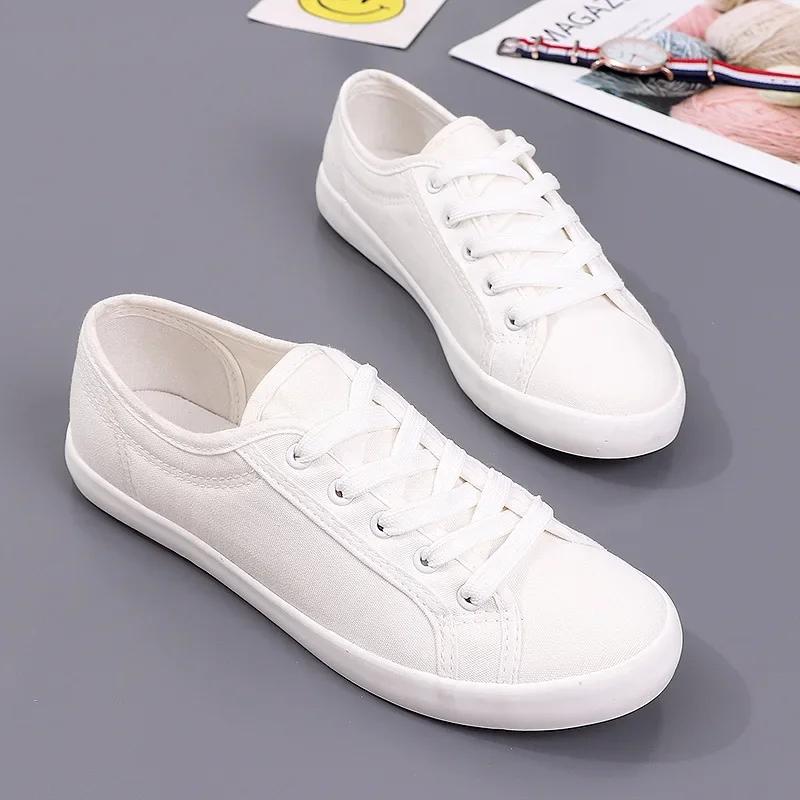 Fashion Unisex White Canvas Shoes Summer Casual Student Sports Shoes Lace-up Plaid Flat Shoes