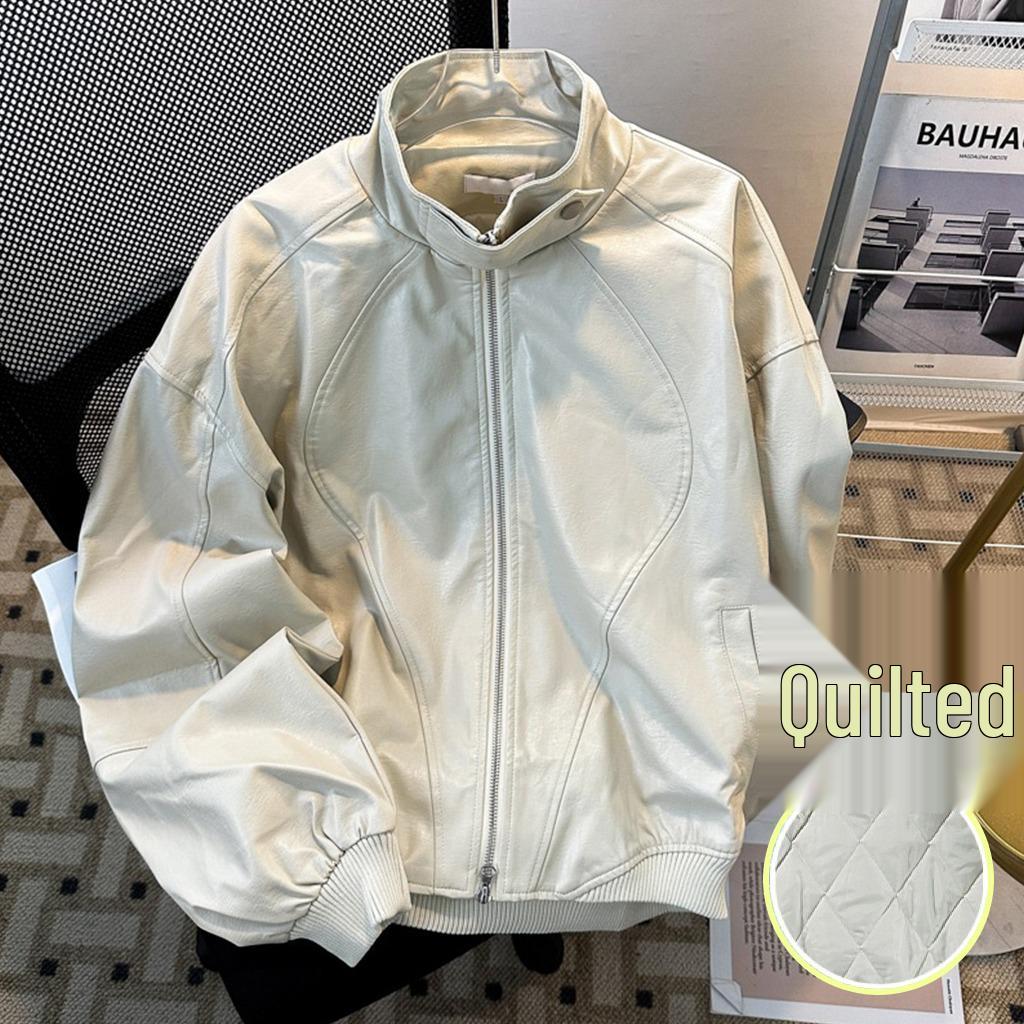 Мужская модная мотоциклетная куртка из ПУ кожи - Стиль «Американский Плохой Парень» с толстым воротником-стойкой, Весенне-осенняя версия XL