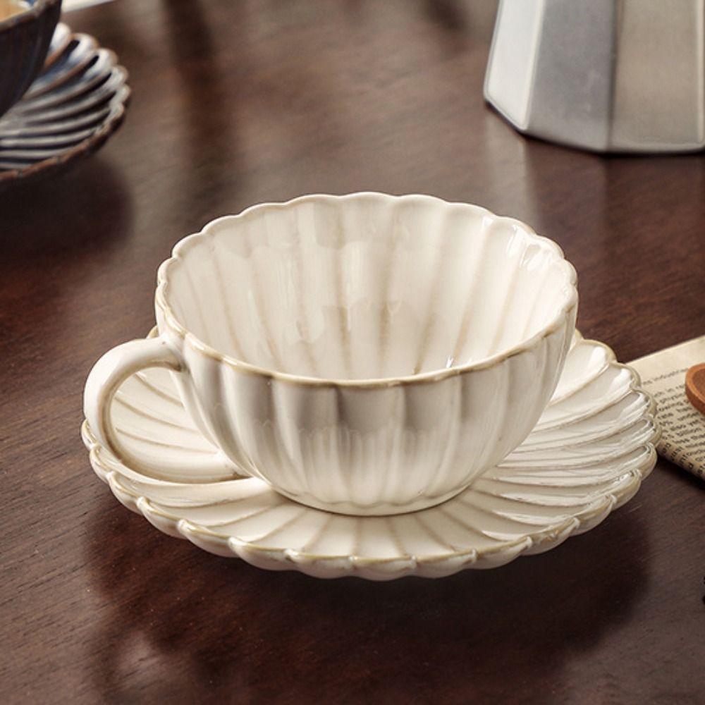 Exquisite Ceramic Coffee Cup Plate Set Flower Shaped Pottery Drinkware Set  Household Use