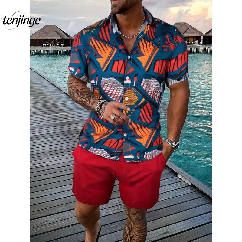 Men Shirt Sets 3d Printed Retro Floral Short Sleeve Casual Oversized Beach Shorts Summer Streetwear Hawaiian Suits Clothing