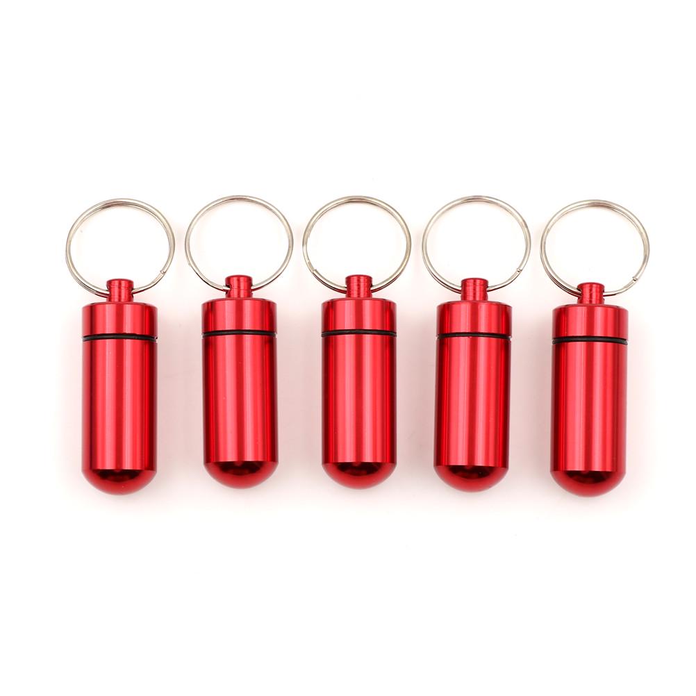 5Pcs Waterproof Mini Aluminium Pill Box Case Bottle Holder Container Keychain