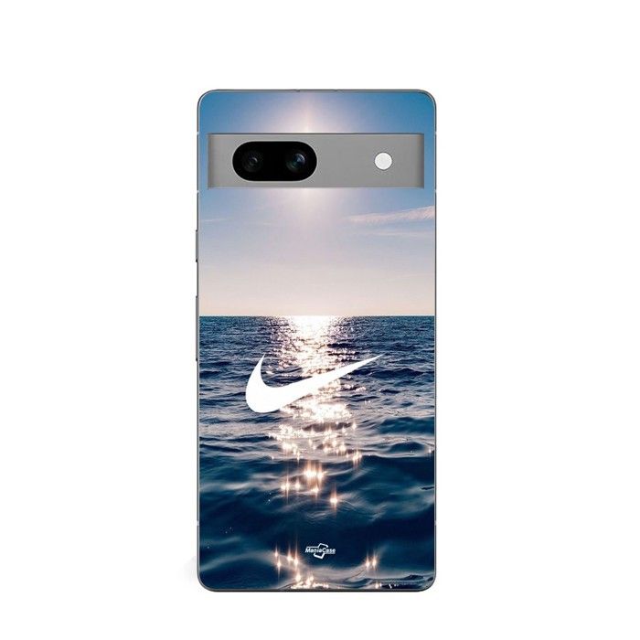 Coque Maniacase pour Google Pixel 7a nike logo blanc mer solei