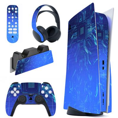 PlayVital Custom Stickers for PS5 Console Disc Edition, PS5 Controller, Charging Station, Headset, and Media Remote [Blue Light Graphic]