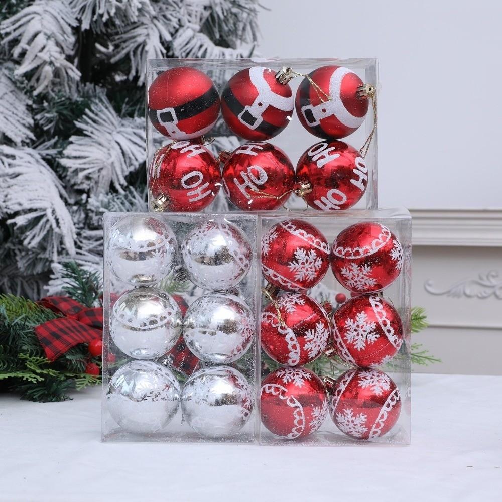 6PCS New Plastics Christmas Ball Pendant 6cm Electroplated Xmas Tree Charm DIY Xmas Tree Ornament Merry Christmas
