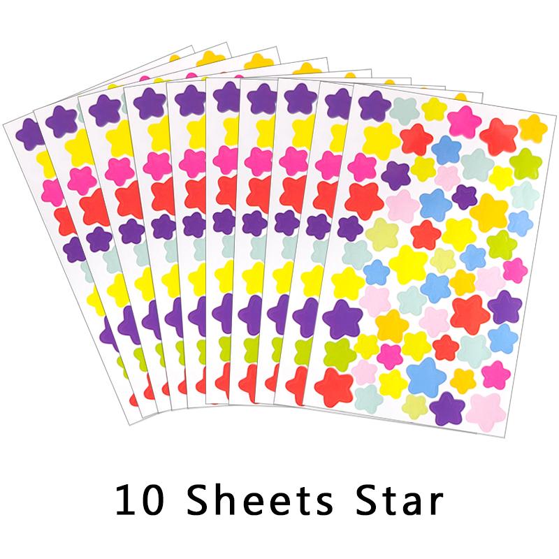 10 Sheets/Pack Scrapbook Decorative Stickers Colorful Star Heart Round Dot Self-Ahesive Journal Stationery Handmade Material ZYF