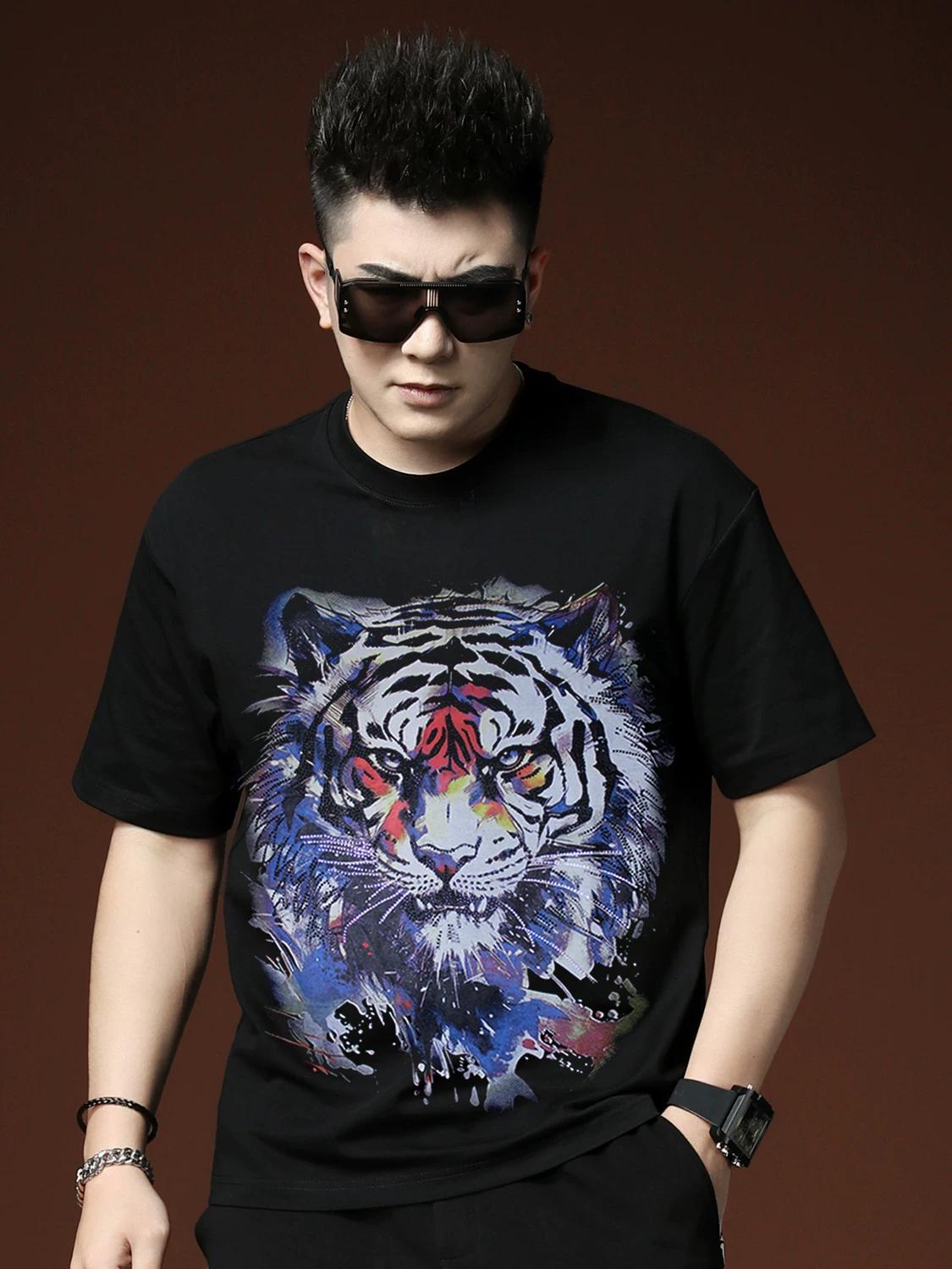 

European Station 2025 New Summer Men s Short-Sleeve T-Shirt Trendy Brand Tiger Head High-End Half-Sleeve Tee Top Men s Clothing M чёрный