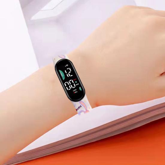 Children Digital Watch LED Cartoon Dog Print Adjustable Silicone Strap Clear Accurate Display Portable Students Unisex Wristwatch