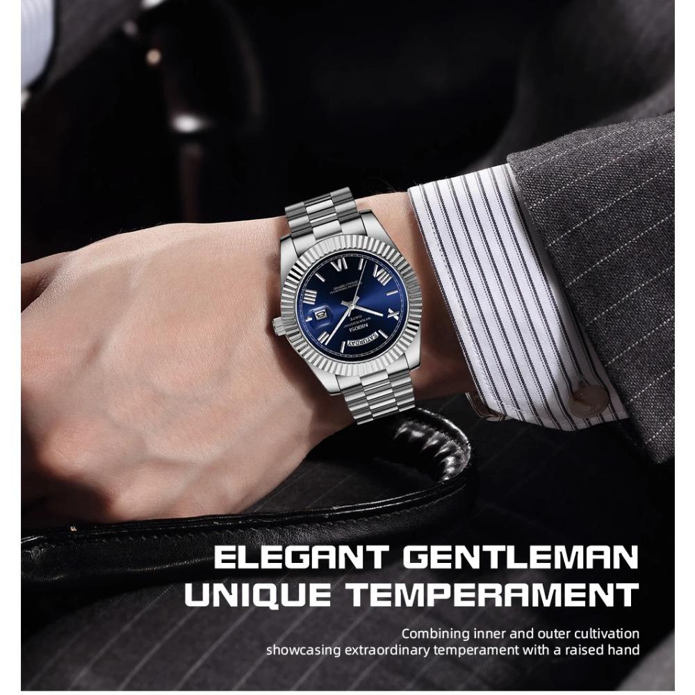 Luxus Edelstahl Quarzuhren für Herren Luxus Datumsanzeige Leuchtend Mode Herrenuhr