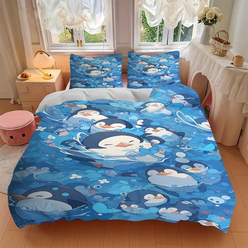 3pcs Bedding Set Penguin Includes 1 Comforter + 2 Pillowcases, Without Pillow Inserts, Soft Comfortable,Bedding Set,a0909006