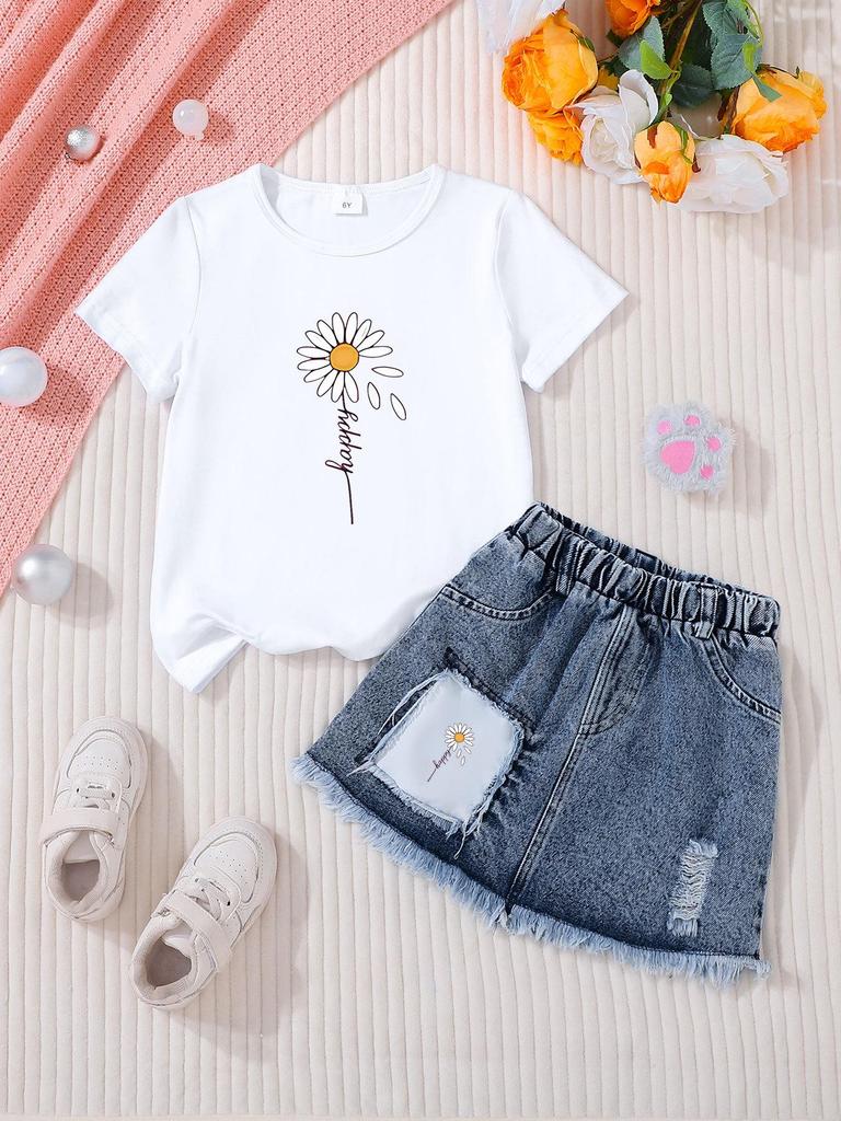 Girls' Casual Denim Skirt Sets - Stylish Children's Clothing Set