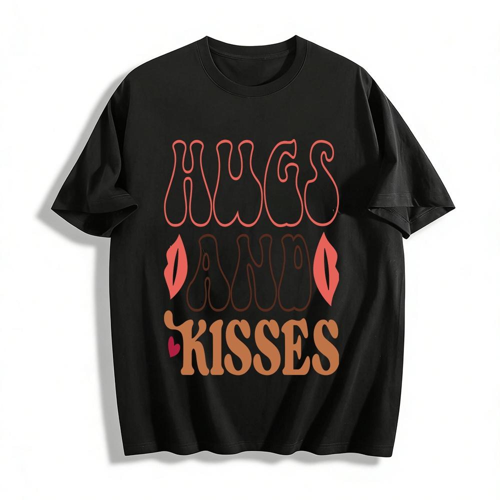 Retro Hugs And Kisses Lip Print Casual Versatile Top Pure cotton T-shirt XXS