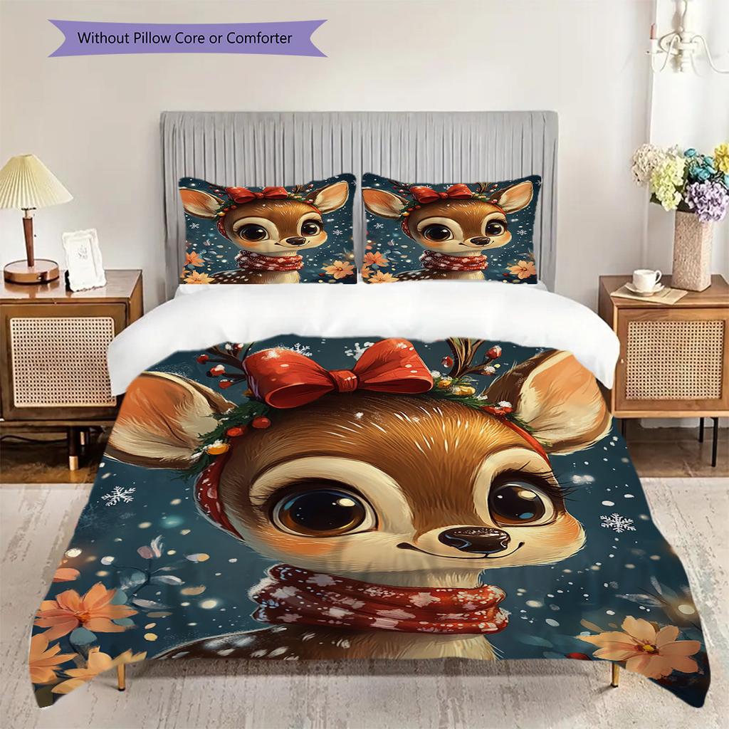 Elk Pattern Bedding Quilt Set Quilt Cover Pillowcase Home Decoration Birthday Gift (1 * Duvet Cover + 2 * Pillowcase, Without Core)