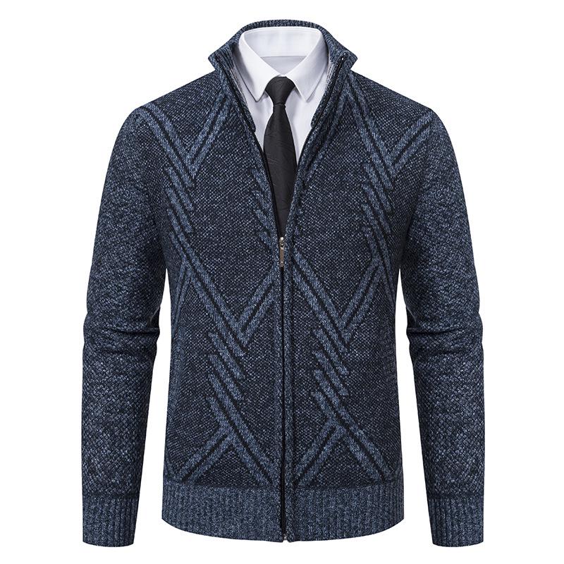 

2024 Winter Men s Slim-Fit Casual Knit Cardigan Sweater Coat XL синій