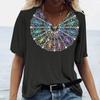 Summer Mandala Gradient 3D Print T-shirt Women Streetwear Fake GlitterT Shirts Tops Woman V-Neck Tees Oversized Clothing