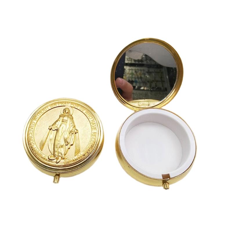 Rosary Jewelry Box Metal Religious Trinkets Box Catholic Christian Roman Rosary Keepsakes Case Prayer Bead Eucharistic Box